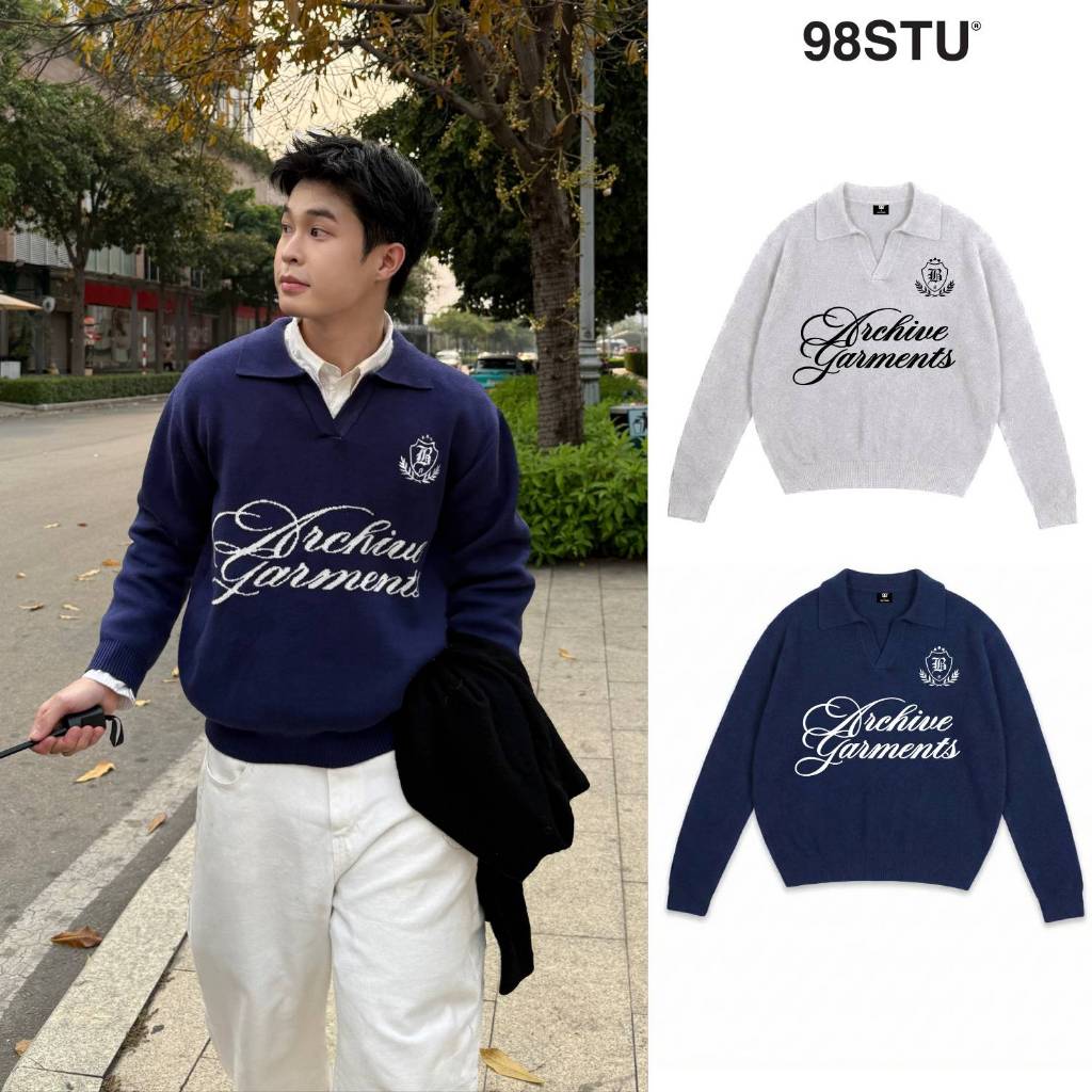 Áo Polo Len Unisex 98STU Local Brand Archive KNIT POLO Thêu Logo Dệt Len Cao Cấp