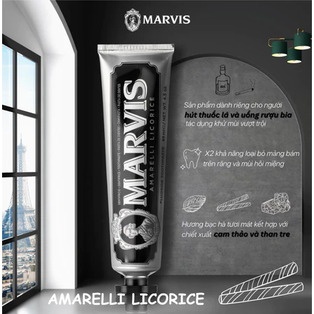 【Mua 3 tặng 1】Kem Đánh Răng MARVIS Amarelli Licorice Mint 85ml - Marvis Chính Hãng
