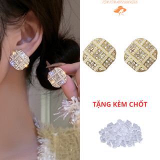 Bông Tai Nữ Đính Đá Cao Cấp – Khuyên Tai Vuông Kiểu Dáng Sang Trọng, Phong Cách Quý Phái