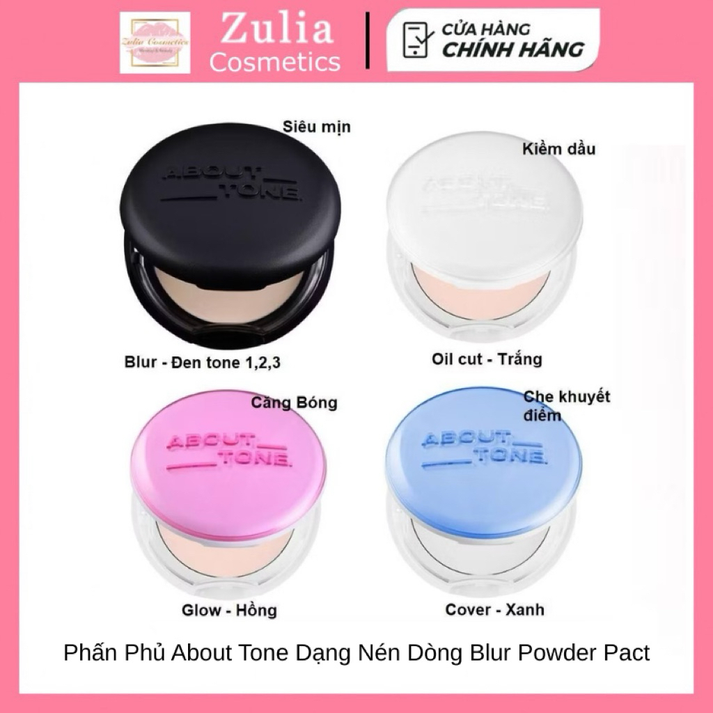 [ABOUT TONE] Phấn Phủ About Tone Dạng Nén Dòng Blur Powder Pact, Sebum Cut 9g (Nhập Khẩu Công Ty)
