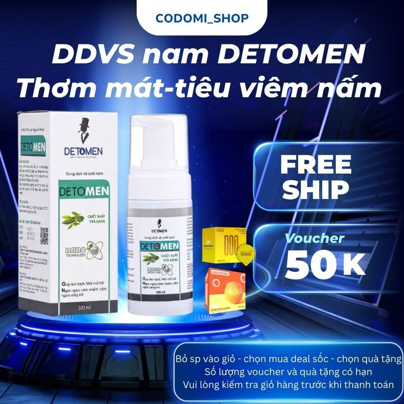 Dung dịch vệ sinh nam cao cấp Detomen nano Bạc ddvs kháng khuẩn hương bạc hà 24h 100ml