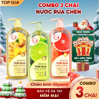  Nước Rửa Chén Bát TopGia Thành Phần Tự Nhiên Làm Sạch Dầu Mỡ Hiệu Quả Dịu Nhẹ Da Tay Chai 1kg 