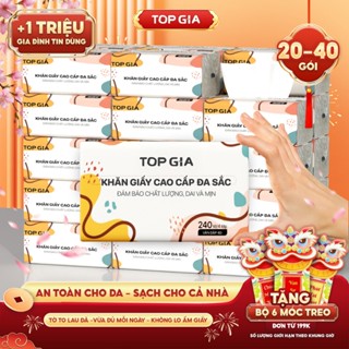   SIÊU TIẾT KIỆM  Giấy ăn rút Topgia đa sắc cao cấp 240 tờ 4 lớp dập vân 4D mềm mịn thấm hút tốt 
