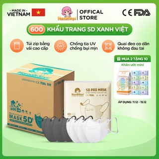  600 CHIẾC Khẩu trang XANH VIỆT 5D chống tia UV chống nắng bụi mịn dày dặn 3 lớp có túi zip vải Hannah seyo 