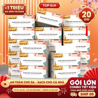   HÀNG CAO CẤP - KHĂN GIẤY LỚN  Giấy ăn đa sắc Topgia 240 tờ 4 lớp dập vân 4D mềm mịn thấm hút 