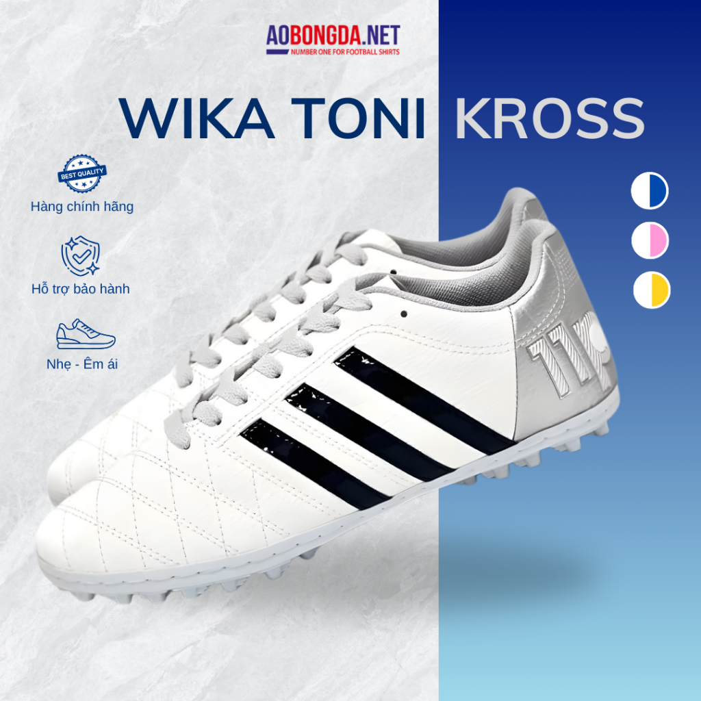 Giày Đá Bóng Wika Toni Kross 11Pro Chính Hãng, Giày Bóng Đá Wika 3 Sọc Sân Cỏ Nhân Tạo Khâu Full Đế