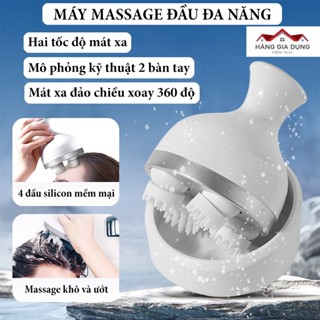 Máy Massage Đầu Cầm Tay 4 Chân Silicon 2 Tốc Độ - Máy Massage Đầu Dưỡng Sinh Mát Xa Đảo Chiều Xoay 360 Độ