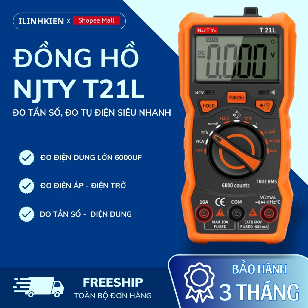 Đồng Hồ Đo Điện Vạn Năng NJTY T21L Đo Điện Xoay Chiều/Tụ Điện/Điện Áp Siêu Nhanh Chất Lượng Cao ILin