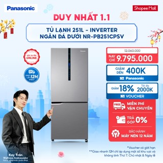   NHẬP ELPN2TQ GIẢM 18% TỐI ĐA 2000K  Tủ lạnh Panasonic Inverter 251 lít NR-PB251CPSV Ngăn đông mềm Ngăn đá dưới 