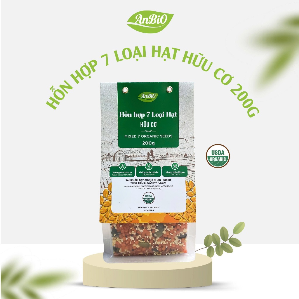 {CHÍNH HÃNG ANBIO} Hỗn hợp 7 loại hạt hữu cơ Anbio 200g - Chứng nhận hữu cơ USDA của Mỹ