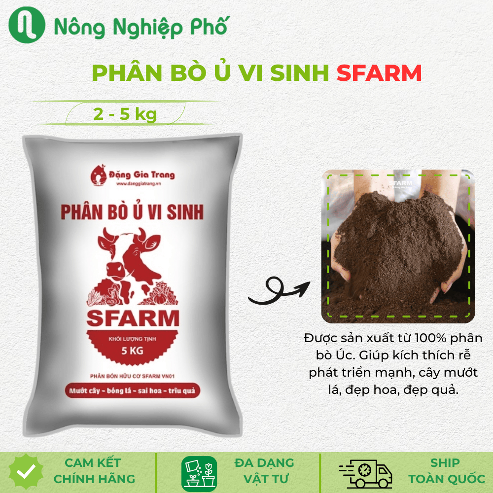 Phân Bò Ủ Vi Sinh Sfarm Đã Qua Xử Lý, Phân Hữu Cơ Sạch Mầm Cỏ, Ủ Hoai Mục Nguyên Chất, Cải Tạo Đất - Nông Nghiệp Phố