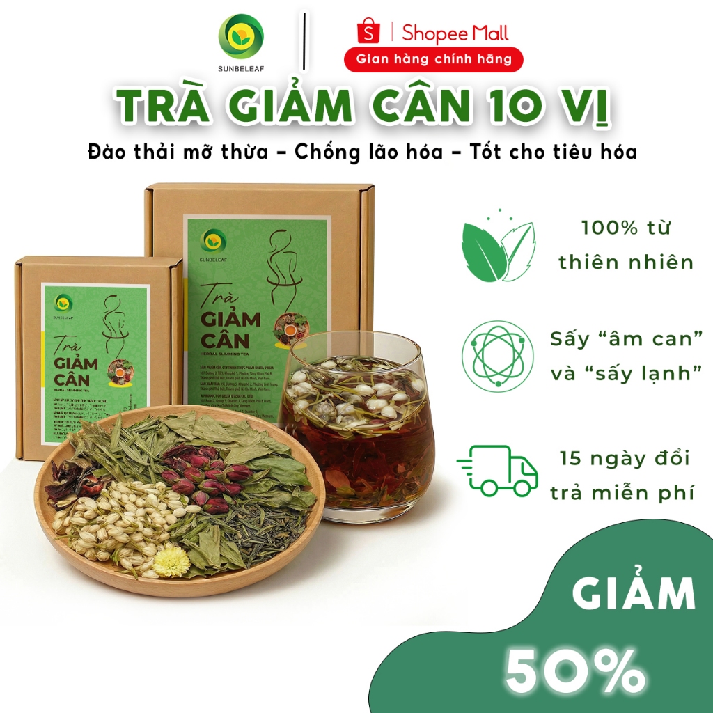 Trà Giảm Cân Sunbeleaf - Giảm Mỡ Bụng Sau 2 Tuần, Giảm Cân An Toàn Không Tác Dụng Phụ - Hộp 10 Đến 20 Gói