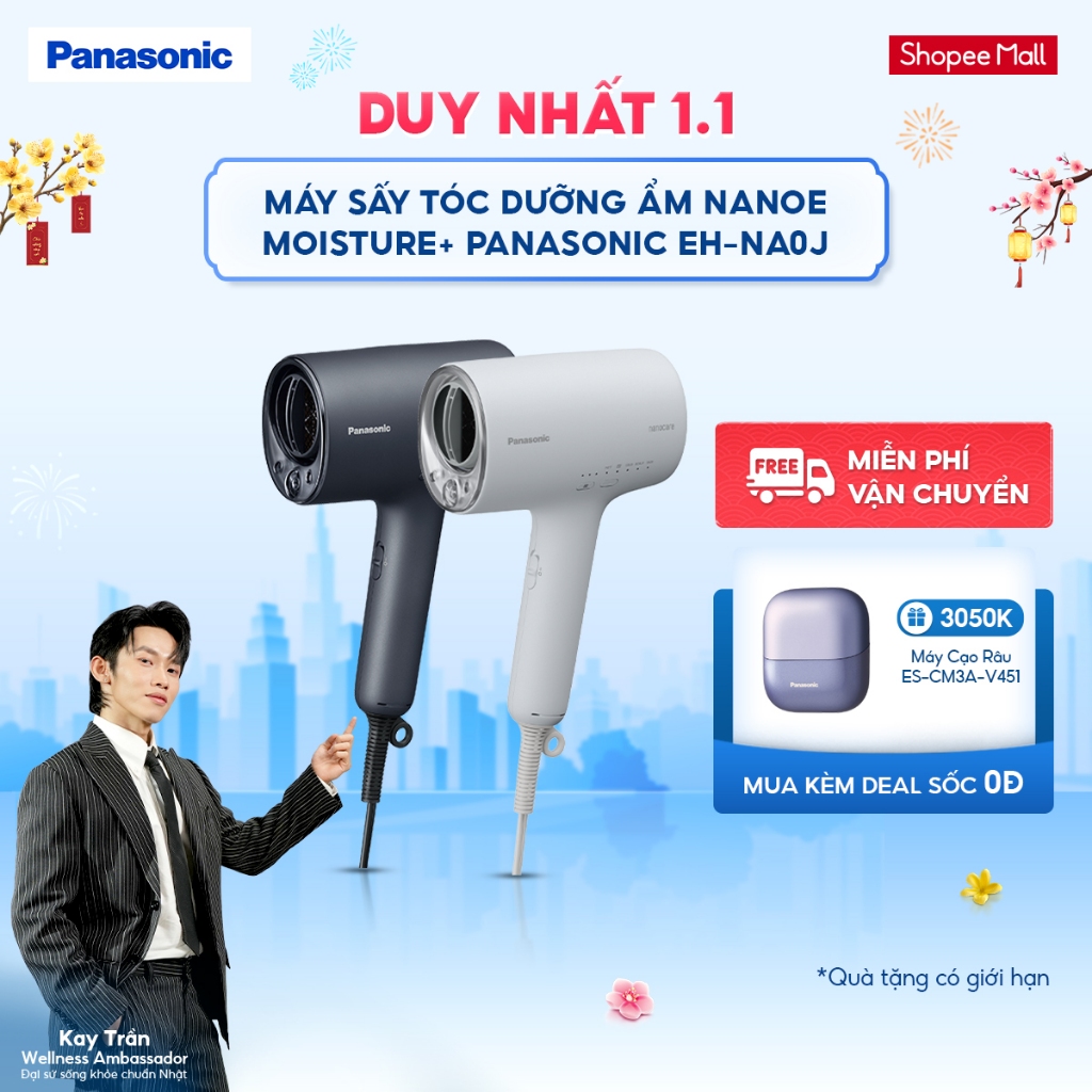  Máy sấy tóc dưỡng ẩm nanoe moisture+ Panasonic EH-NA0J giảm khô tóc chẻ ngọn - thẩm thấu sâu để tóc bóng mượt 