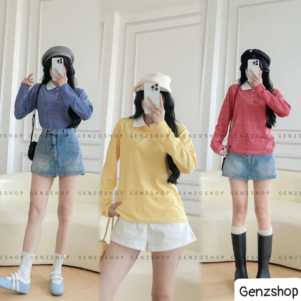 Áo Thun Polo Nữ Dài Tay  Kẻ Sọc Nhí Hottrend Phong Cách Hàn quốc - BSTGenz26 | BigBuy360 - bigbuy360.vn
