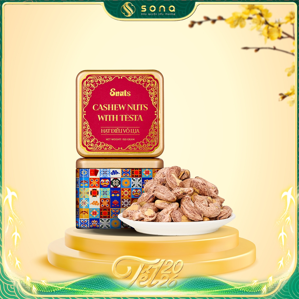 Hạt Điều Vỏ Lụa Rang Muối Snuts Hộp Thiếc 150g - Giòn Rụm Béo Ngậy Chuẩn ISO 22000:2018