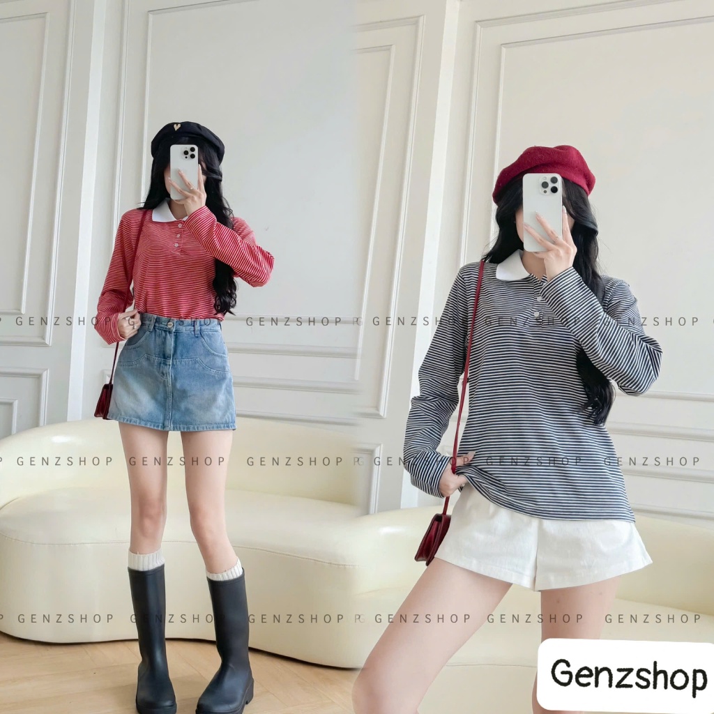 Áo Thun Polo Nữ Dài Tay  Kẻ Sọc Nhí Hottrend Phong Cách Hàn quốc - BSTGenz26 | BigBuy360 - bigbuy360.vn