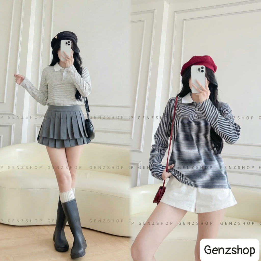 Áo Thun Polo Nữ Dài Tay  Kẻ Sọc Nhí Hottrend Phong Cách Hàn quốc - BSTGenz26 | BigBuy360 - bigbuy360.vn