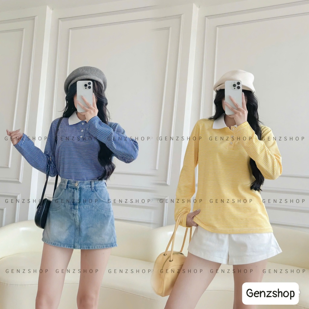 Áo Thun Polo Nữ Dài Tay  Kẻ Sọc Nhí Hottrend Phong Cách Hàn quốc - BSTGenz26 | BigBuy360 - bigbuy360.vn