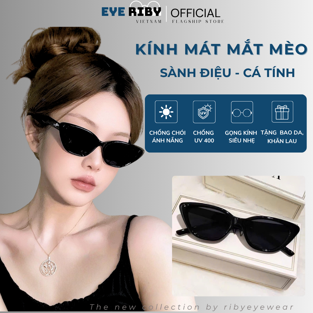 Kính Râm Mắt Mèo EYERIBY Kính Mát Gọng Nhỏ Chống Nắng Chống Tia UV400 Phong Cách Cổ Điển Thời Trang Retro Hot Trend R14