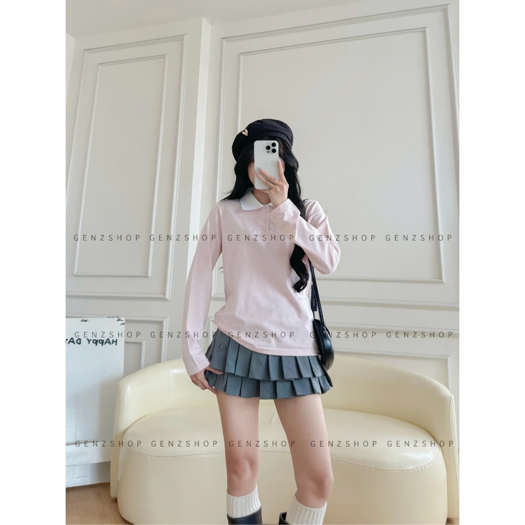 Áo Thun Polo Nữ Dài Tay  Kẻ Sọc Nhí Hottrend Phong Cách Hàn quốc - BSTGenz26 | BigBuy360 - bigbuy360.vn