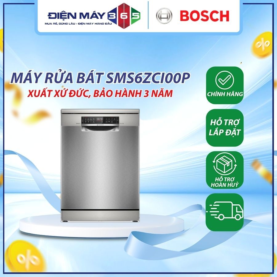 Máy Rửa Bát Độc Lập Bosch SMS6ZCI00P Series 6 – 14 Bộ, Rửa Sạch, Sấy Khô