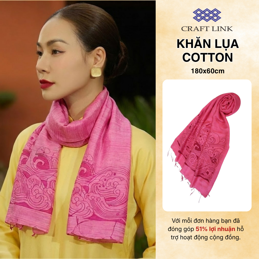 Khăn Choàng Cổ Cotton Craftlink Họa Tiết Sóng Nước Vân Mây Cổ Điển Á Đông, Hàng Thủ Công Cao Cấp CLK