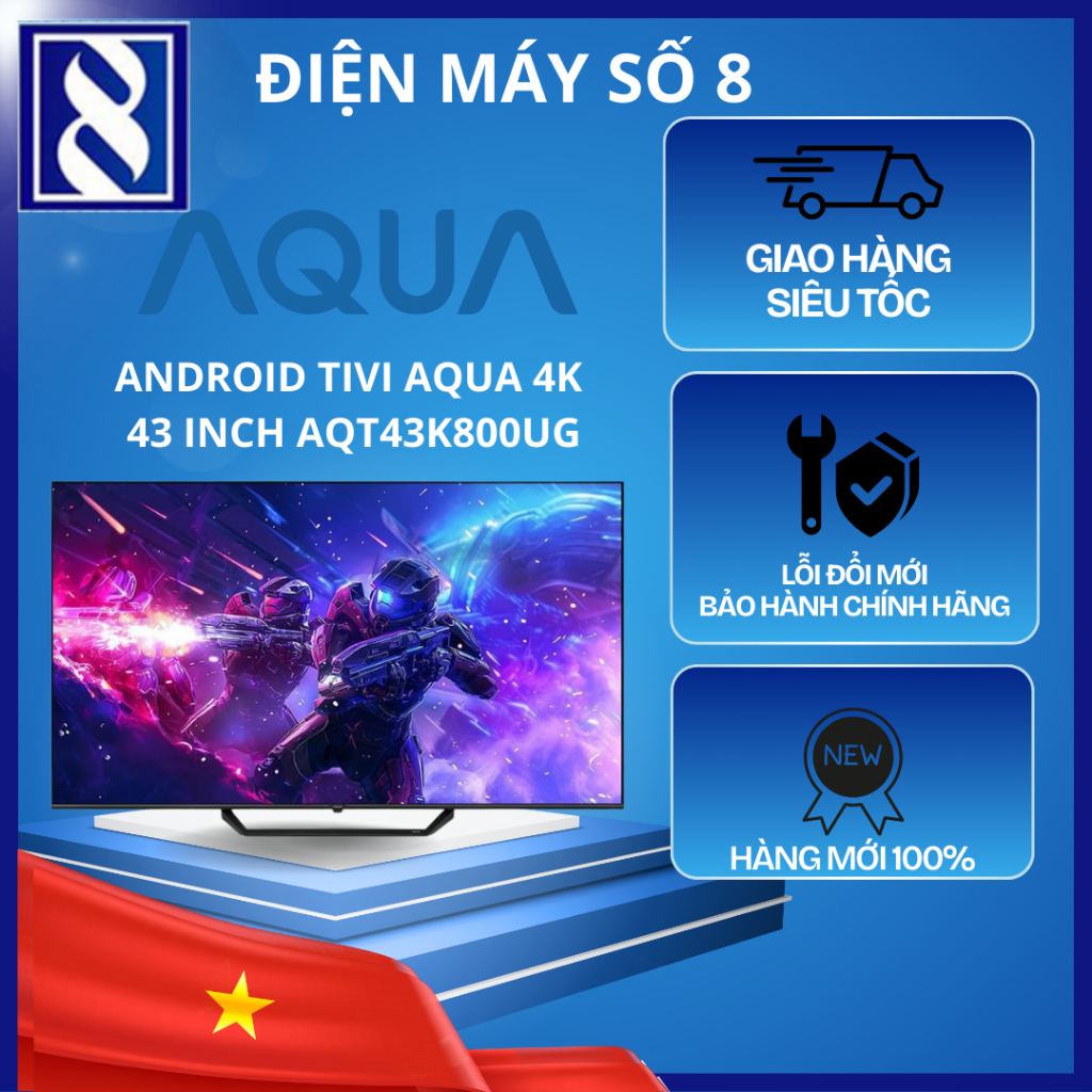Điện Máy Số 8 | AQT43K800UG | Android Tivi Aqua 4K 43 inch AQT43K800UG - Chính Hãng