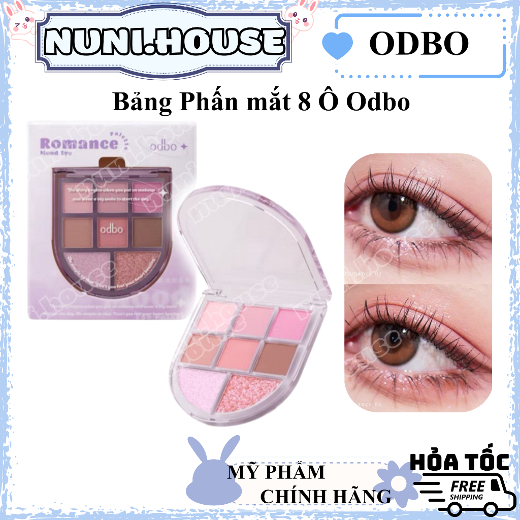 [ODBO] Bảng Phấn mắt 8 Ô Odbo Romance Mood Eye Palette OD2023 gồm ánh nhũ và màu lì hàng chuẩn nội đ