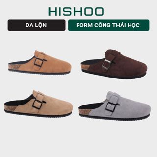  Dép đế trấu sục Boston nam nữ unisex quai ngang da lộn  Xám  Kem Bò  đi học công sở bigsize chính hãng Hishoo VNXK R109 