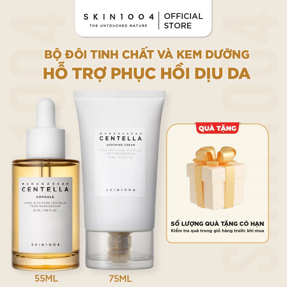 Bộ đôi SKIN1004 Madagascar Centella Tinh Chất Rau Má 55ml + Kem Dưỡng Soothing Cream 75ml