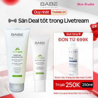  Bộ đôi làm sạch và dưỡng ẩm giảm mụn giảm nhờn BABE Stop AKN Purifying Cleansing Gel + Mattifying Moisturiser 50ml 