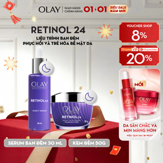  Combo 2: Kem Dưỡng Ẩm Ban Đêm + Serum OLAY RETINOL24 Giúp Mờ Nếp Nhăn 50G + 30ML 