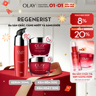  Combo 3: Kem Dưỡng Ẩm OLAY REGENERIST Ngày & Đêm + Serum Căng Mướt Sáng Khỏe & Phục Hồi Dấu Hiệu Lão Hóa  50GX2 + 50ML  