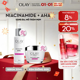  Combo 2: Kem Dưỡng Ẩm + Super Serum OLAY LUMINOUS NIACINAMIDE AHA Sáng Da Mờ Thâm Mụn  50G + 30ML  