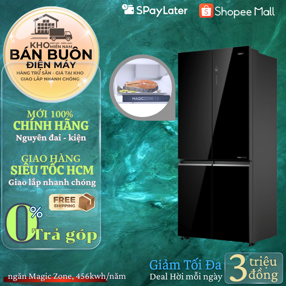 Tủ lạnh AQUA AQR-M600XA(GB) Inverter 529L, mặt gương đen, Magic Zone, khử mùi ABT Pro