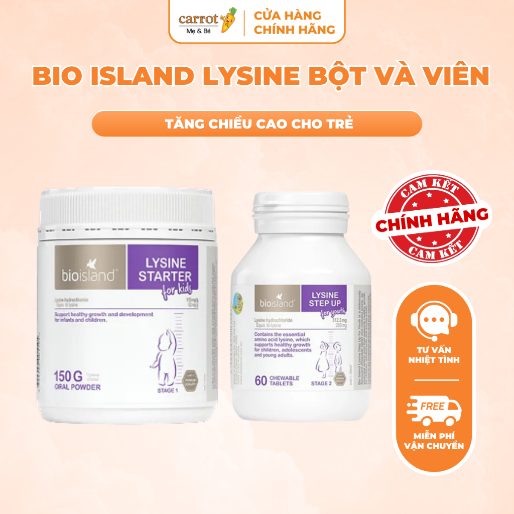 Bột Bio Island Lysine Starter For Kids Cho Trẻ Dưới 6 Tuổi, Dạng Viên Cho Bé Từ 6 Tuổi Của Úc