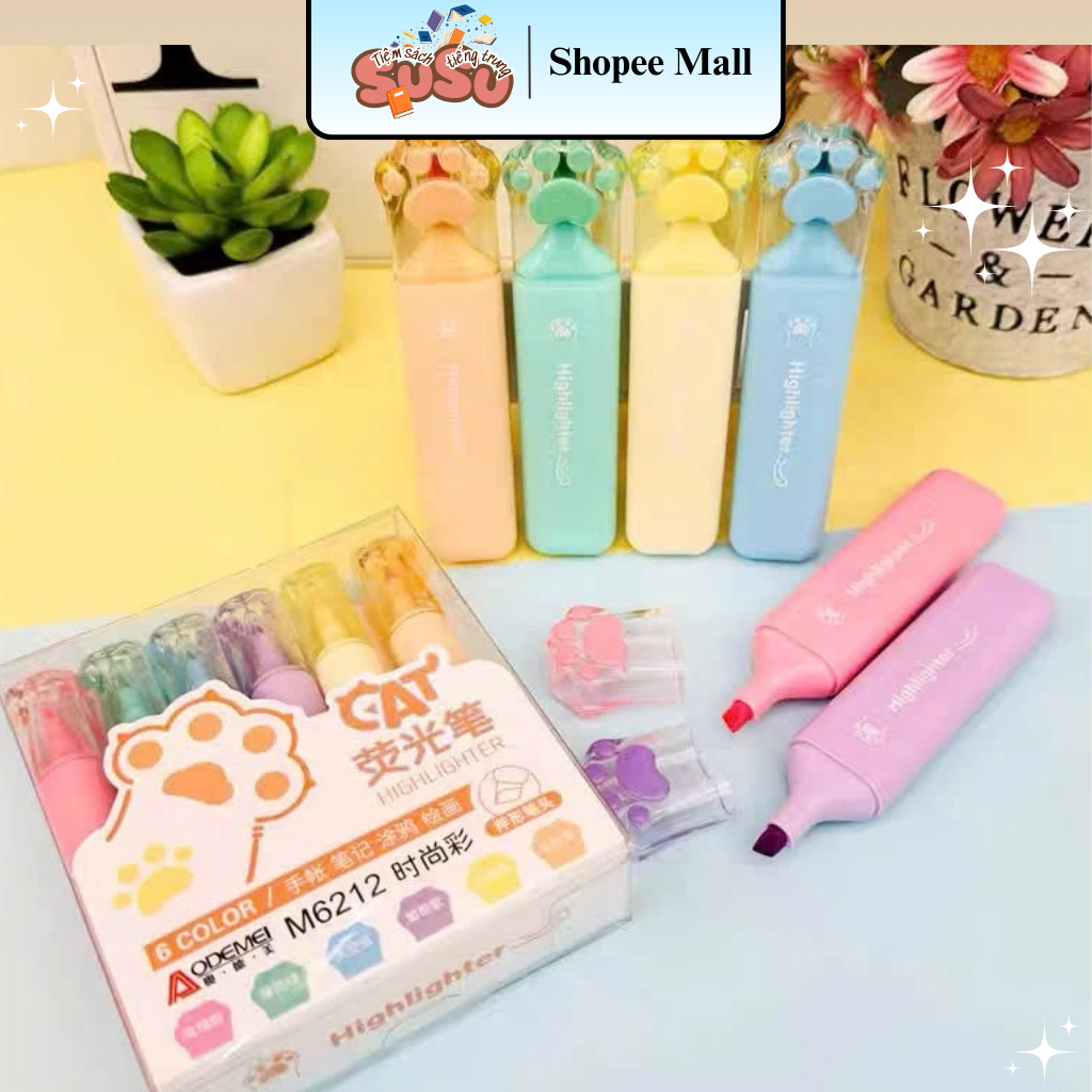 Sét 6 bút đánh dấu AODEMEI hightlight nhiều màu khác nhau