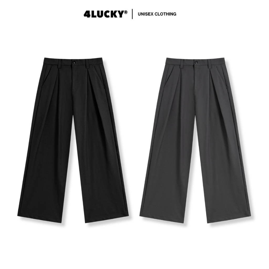 Quần Tây Ống Suông Rộng Phối Ben Unisex 4Lucky 6237, Quần Tây Vải Tuytsi Co Giãn Dày Dặn Form Rộng