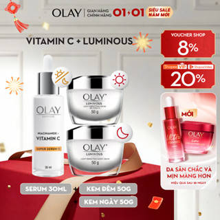  Combo 3: Kem Dưỡng Ẩm Ngày Đêm OLAY LUMINOUS + Super Serum OLAY LUMINOUS NIACINAMIDE VITAMIN C  50G X2 + 30ML  