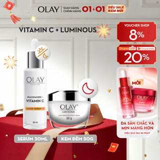  Combo 2: Kem Dưỡng Ẩm Ban Đêm OLAY LUMINOUS + Super Serum OLAY LUMINOUS NIACINAMIDE VITAMIN C  50G + 30ML  