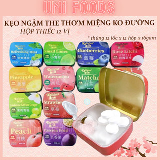   LỐC 12HỘP X16GAM  Kẹo ngậm the thơm miệng không đường vị trái cây - kẹo kiss candy HỘP THIẾC tiện lợi 