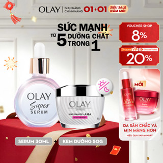  Combo 2 Super Serum OLAY 5 Dưỡng Chất Trong 1 30ml Và Kem Dưỡng Ẩm OLAY LUMINOUS NIACINAMIDE AHA 50G 