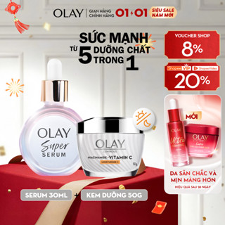  Combo 2 Super Serum OLAY 5 Dưỡng Chất Trong 1 30ml Và Kem Dưỡng Ẩm OLAY LUMINOUS NIACINAMIDE + VITAMIN C 50G 