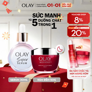  Combo 2 Super Serum OLAY 5 Dưỡng Chất Trong 1 30ml Và Kem Dưỡng Ẩm OLAY REGENERIST Ban Đêm 50G 