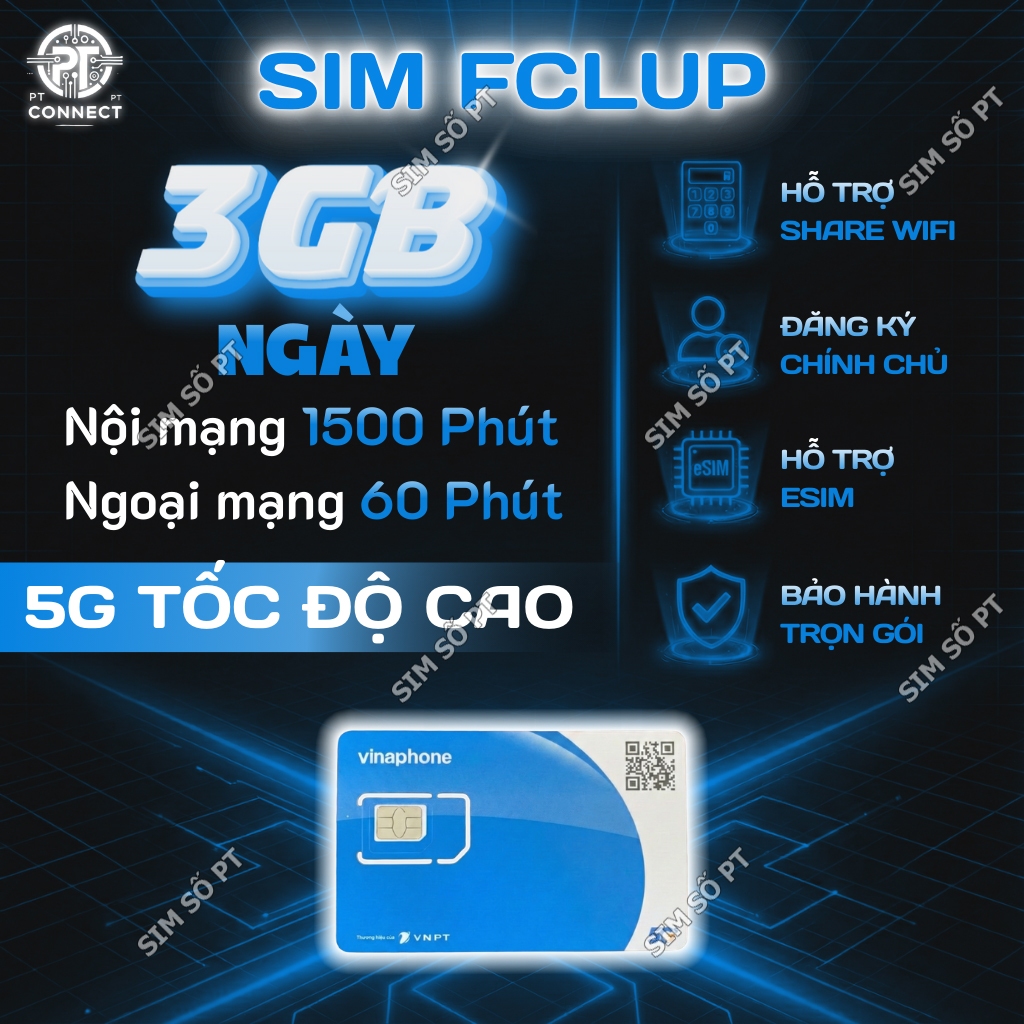 Sim 4G/5G Vinaphone FCLUB 3GB/Ngày Gọi Free 1560 Phút – 30 Ngày – Hỗ Trợ eSIM – Tốc Độ Cao