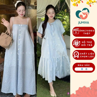 Đầm Bầu Thiết Kế Dáng Suông Sát Nách Màu Xanh Mặc Đi Biển Mùa Hè Chất Vải Sịn Mẫu Mới 2026 JUMIVA