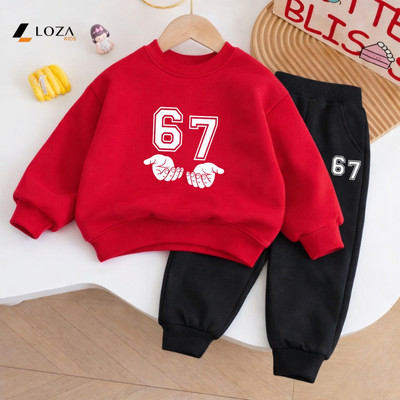 Bộ nỉ cho bé trai in số 67 - Six Seven size 18-42kg - Quần áo nỉ cho trẻ em Loza Kids BI566