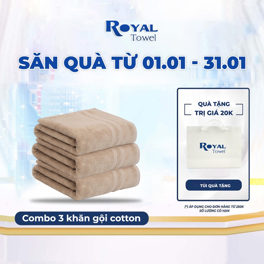 Bộ 3 Khăn Gội 35x80cm Royal Towel Sợi Bông Cotton Thấm Hút Không Ra Màu Dùng Cho Nhà Tắm Của Gia Đình Spa Khách Sạn