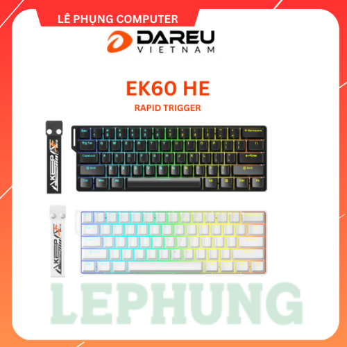 Bàn phím gaming Dare-U EK60 He(Đen,Trắng | Rapid Trigger, Dây cắm USB YULONG / FIRE Magnetic Switch,