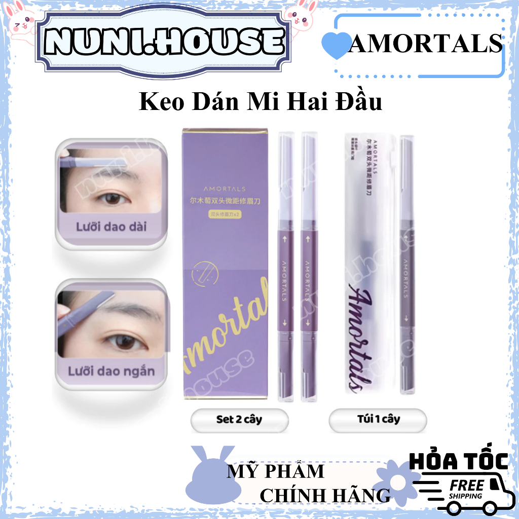 [AMORTALS] Bộ 2 Dao cạo lông mày hai đầu Amortals dao tỉa lông mày tiện lợi không gỉ an toàn cho da